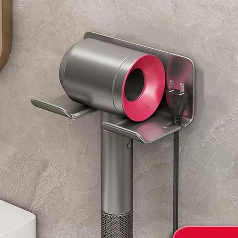 Hair Dryer Holder, Wall Mounted Hair Dryer Holder, Hair Dryer Stand, No Drilling Required Hair Dryer Holder, Hair Dryer and Straightener Holder, Fits Most Hair Dryers (Gray) (1/5)