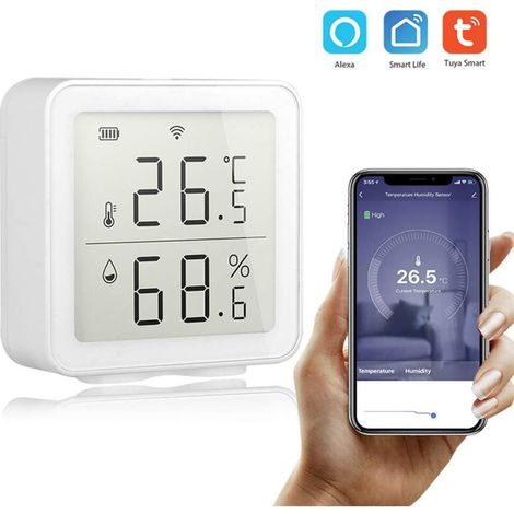 Termometro wireless Tuya WIFI, sensore intelligente di temperatura e umidità, compatibile con Alexa e Google Home