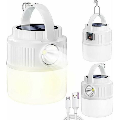 x Lampe de camping à LED alimentée par énergie solaire, rechargeable par USB, source lumineuse portable à 4 modes, étanche et à double LED, nouvelle lampe multifonctionnelle pour l'extérieur, adapté (1/5)