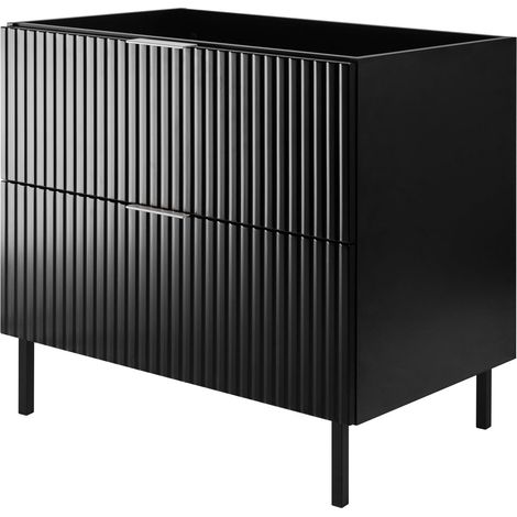 Mobile lavabo, Nero, 80 x 77 x 46 cm, maniglia argento, gambe nere, senza piano (1/5)