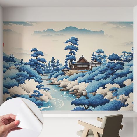 Papier peint adhésif décoratif avec colle pour salon chambre à coucher et bureau Design moderne et facile à poser Nature paisible 152x104 cm (1/5)
