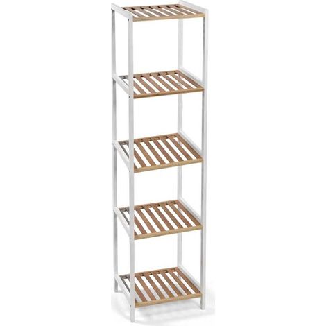 Scaffale 5 ripiani bianco e naturale cm 34x33x140 h