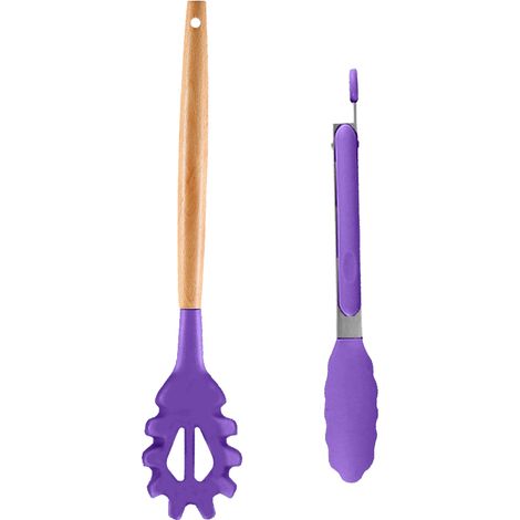 Ensemble Ustensiles Cuisine Silicone - Spatule Acier Inoxydable Manche Bois - Résistant Chaleur Poêle Antiadhésive - Lot De 2 Pièces (1/5)