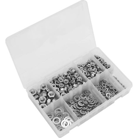 Sealey Stainless Steel Nut and Washer Assortment 500pc M5-M10 AB077NW (1/5)