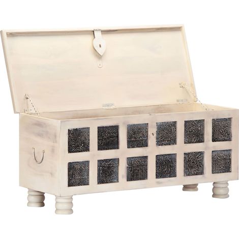 Boîte de rangement Blanc 110x40x45 cm Bois d'acacia massif (1/5)