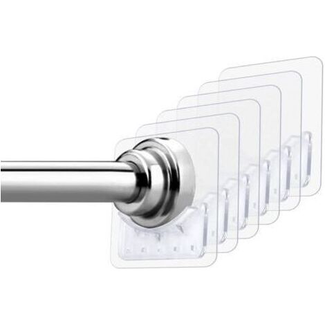 Lot de 6 supports de tringle à rideau de douche adhésifs muraux sans perçage pour salle de bain et cuisine (1/4)