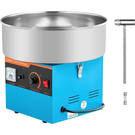 Machine à barbe à papa professionnelle 1000W, bol en acier inoxydable 38cm, cuillère à sucre incluse, idéale pour fêtes d'anniversaire et famille, couleur bleue. (1/5)
