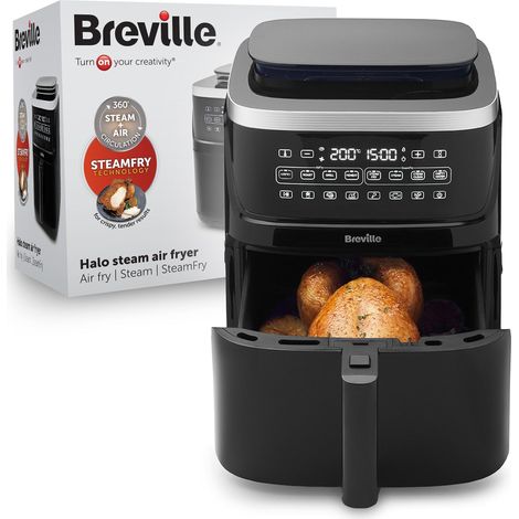Breville Halo Friggitrice senza olio vapore - Friggitrice digitale senza olio da 7 litri con tecnologia SteamFry - 1700 W - Nero [VDF133X] - Presa UE (1/5)