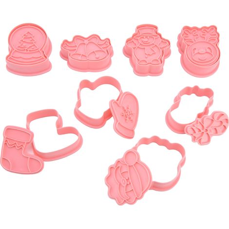 8 pièces Emporte-pièces à Gâteau Rose DIY Style Noël Mignon Durable Sécurisé pour Cuisine Maison (1/5)