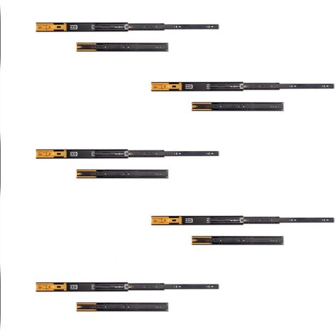 Emuca 5er Satz Kugelführungen, Höhe 45mm, Tiefe 450mm, Vollauszug, mit Schließautomatik, Schwarz (1/5)
