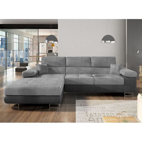 Canapé convertible d'angle gauche velours gris clair et gris anthracite Wile 280 cm (1/5)