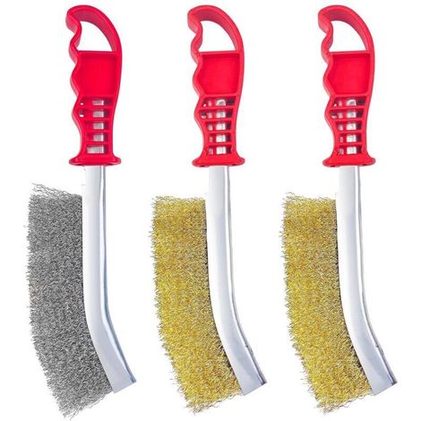 3 Pièces Brosse Metallique a Main, 140mm Brosse Métallique Fil Acier Laitonné, Acier Inoxydable Brosse Metalique pour Enlever La Rouille, La Corrosion et Les Surfaces de Frottement (1/4)