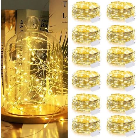 12 pièces guirlande lumineuse à piles, 2 mètres 20 LED étanche, blanc chaud, pour mariage fête Noël chambre jardin