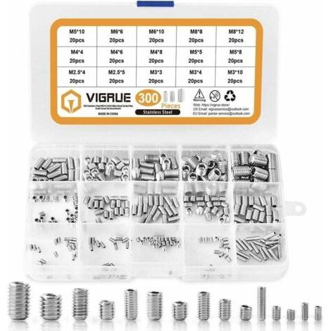 Kit 300PCS M2.5 M3 M4 M5 M6 M8 Vis Sans Tête Hexagonale,Set assortiment Kit de Acier Inoxydable Douille Hexagonale (1/5)