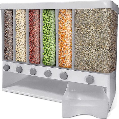 Distributeur de céréales et de riz pour aliments secs, seau de rangement pour garde-manger et cuisine (blanc)