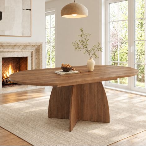Table extensible de salle à manger 120/180 x 90 cm, 4 à 8 personnes, MDF couleur noyer HAVRYA (1/5)
