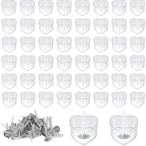 50 Pièces Contenant pou Bougie Chauffe Plat, Pot Bougie Vide avec 100 Pièces Mèches Bougies Pote Bougies pou Maiages Dînes Kit Bougies a Faie Soi Meme 18 x 38 mm, Fome de Coeu