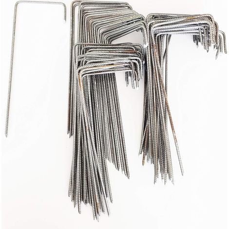 Lot de 20 Agrafes de fixation Métal pour toile de paillage ou géotextile avec pointes biseautées 24cmX9cmX4cm / Spécial sol dur ou caillouteux