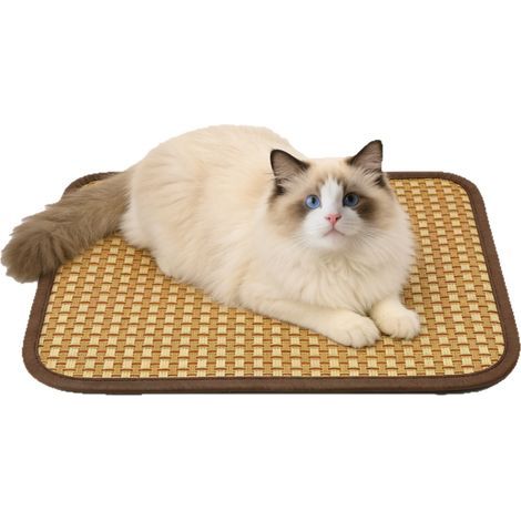 Tapis Rafraîchissant pour Chien et Chat – Coussin d'Été en Rotin Tressé, Lit Glacé Respirant Motif à Carreaux, Taille L 50x70 cm, Confort Frais pour Animaux de Compagnie-lsw (1/2)