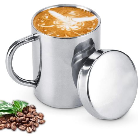tasse thermique en acier inoxydable 220 ml,Tasses à café en acier inoxydable de 220ml,petite tasse de voyage mug double paroi avec couvercle et poignée tasses isotherme (1/5)