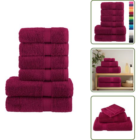 The Living Store 6 tlg. Premium-Handtuch-Set SOLUND Bordeaux 600 g/m² - Baumwolle - Handtücher - Badetücher - Duschtücher - Bordeaux Rot (1/5)