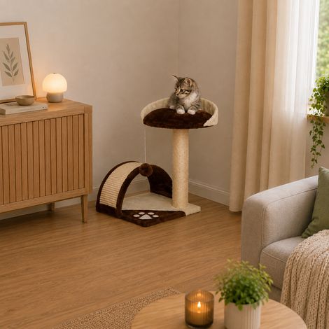 belviona Katzenkratzbaum, platzsparender Kratzbaum mit Sisal-Kratzflächen, Spielzeug & Ruheplattform, braun/beige (1/4)
