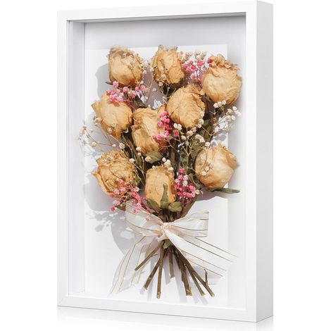 Cadre Photo 3D à Remplir, Cadre Photo A4 en Bois avec Plaque Acrylique Transparente, pour Photos, Médailles, Fleurs Séchées, pour Mur et Table, 21 x 29,7 cm, Blanc (1/5)