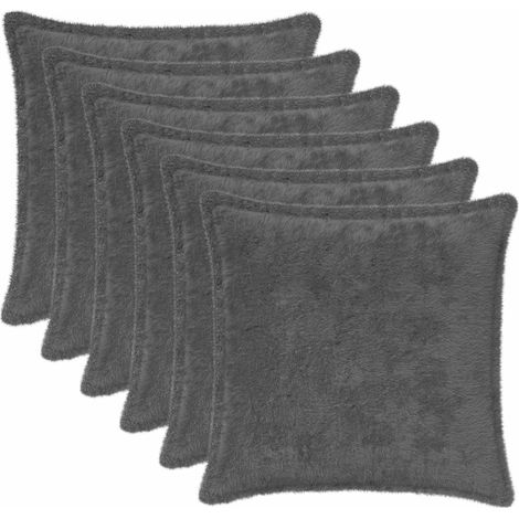 Cushion Cover 6 pcs HOUTEN Dark Grey 35 x 35 cm Faux Rabbit Fur vidaXL