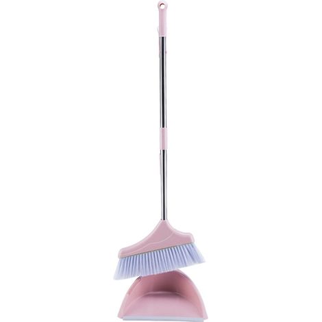 Ensemble balai et poubelle résistants pour le nettoyage de la maison, du bureau ou de la cuisine (couleur rose nordique) (1/2)