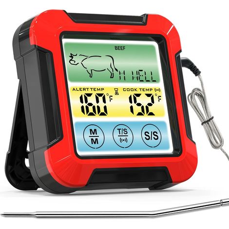 Thermomètre à viande numérique avec réglage du goût, minuterie, alarme et dos magnétique, 1 sonde sans fil, compatible four, barbecue et fumoir.-AquaForge (1/5)