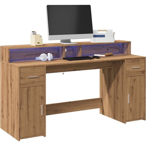 Bureau,Table de travail,Table d'étude avec lumières LED chêne artisanal bois d'ingénierie CFW20919 (1/5)