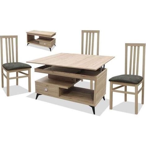 Mesa centro convertible en mesa de comedor acabado cambrian, 64cm(alto) 113cm(ancho) 58/116cm(largo) (1/2)