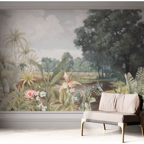 Selbstklebende Tapete modern Wohnzimmer - Wanddeko Schlafzimmer - Tapete mit Motiv Exotische Landschaft 312x219 cm (1/5)