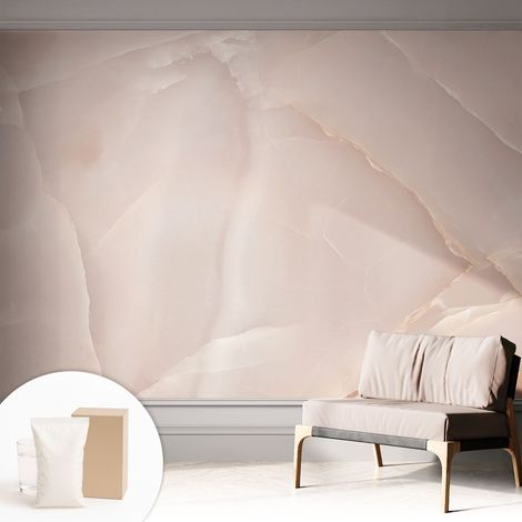 Papier peint intissé à motifs décoratifs pour salon chambre et bureau Décoration murale élégante avec colle Marbre rose 312x219 cm (1/5)
