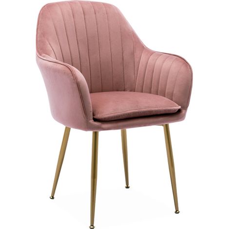 Accent chair with metal legs, Shella velvet, Rose pink, 57x59x84.5 cm (1/5)