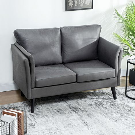 Two-Seater Sofa, Leathaire Upholstery, 137 x 72 x 88 cm, Grey (1/5)