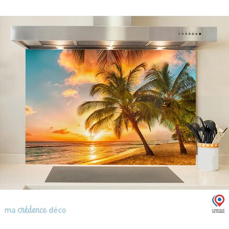 Fond de hotte : Palmiers et lumière - Alu composite - 70 cm - 60 cm (1/5)