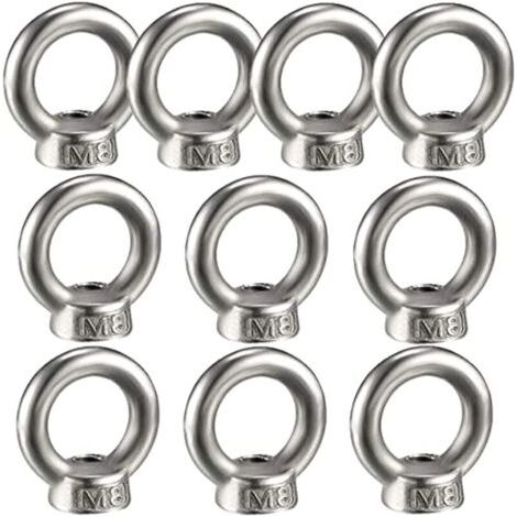 10PCS Écrou à oeil de levage, écrou à anneau femelle pour le levage de l'acier inoxydable 304Pack-of-10, M8