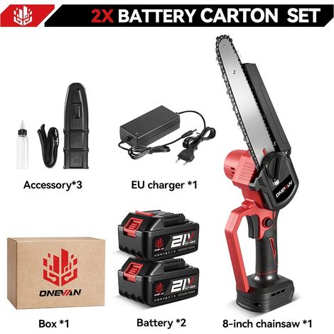 Scie électrique sans balais de 8 pouces, huileur automatique, tronçonneuse de jardinage portative, outil de travail du bois pour Makita, broche de batterie 18V, 2Battery 1EU Plug (1/5)