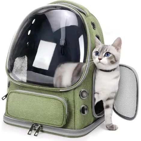 Sac à dos de transport respirant pour chat, grand sac à dos à bulles pour chat et petit chien jusqu'à 8 kg, sac à dos de transport pliable, sac de transport transparent approuvé par les compagnies aér (1/3)