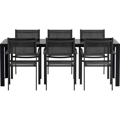 Break Gartenset Tisch 90x200 cm schwarz 6 Stühle schwarz. (1/4)