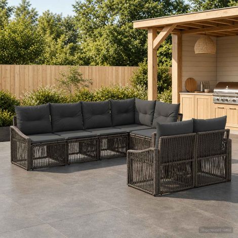 Set divano da giardino modulare 7 posti in polyrattan e acciaio con cuscini grigio - PANGIVO (1/5)
