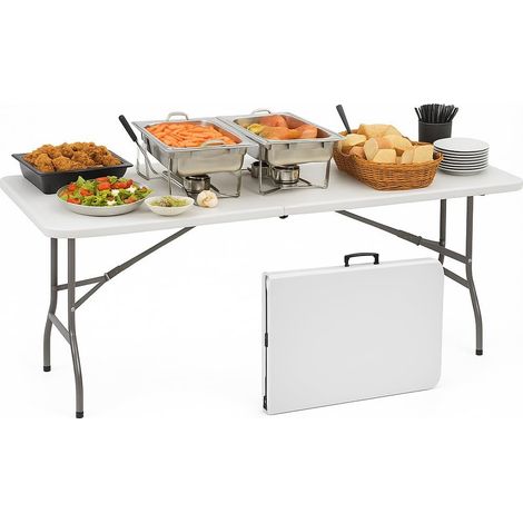 Tavolo Salvaspazio Pieghevole Da Giardino Bianco 183x76 Cm Tavolo Richiudibile Da Campeggio Resistente Con Maniglia Per Trasporto In Hdpe Da Balcone Terrazza Campeggio (Bianco) tavolo da catering (1/5)