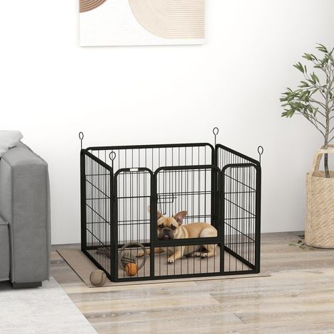 Enclos pour chiens pliable en métal, pour intérieur et extérieur avec porte et piquets, 82x82x60 cm, gris