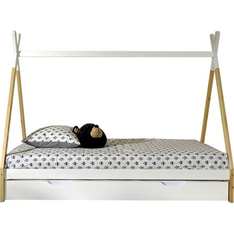 Lit tipi 90x200 sommier et tiroir inclus Vipack - Blanc (1/5)