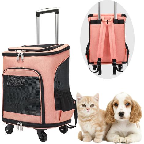 Sac à dos à roulettes pour chien et chat - Jusqu'à 10 kg - Chariot de transport léger pour chiots et animaux de compagnie - Orange (1/5)