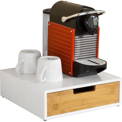 SoBuy FRG179-WN Kaffeekapsel Box aus MDF und Bambus Kapselspender Kapselhalter für Kapseln Kapselständer Monitorständer Monitorerhöhung mit Schublade