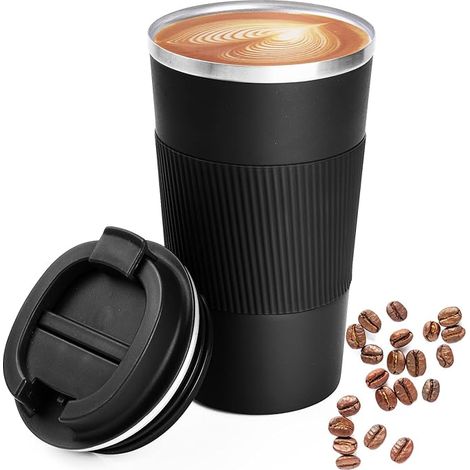 Mug de voyage réutilisable 500 ml, tasse à café isotherme portable avec couvercle étanche en acier inoxydable pour eau chaude/froide et thé (1/5)