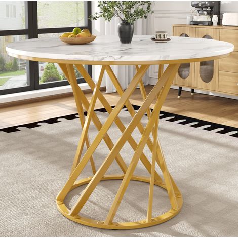 MEUBLIV Tavolo rotondo 80x80x76 cm oro e bianco – piano effetto marmo, 4 posti (1/5)