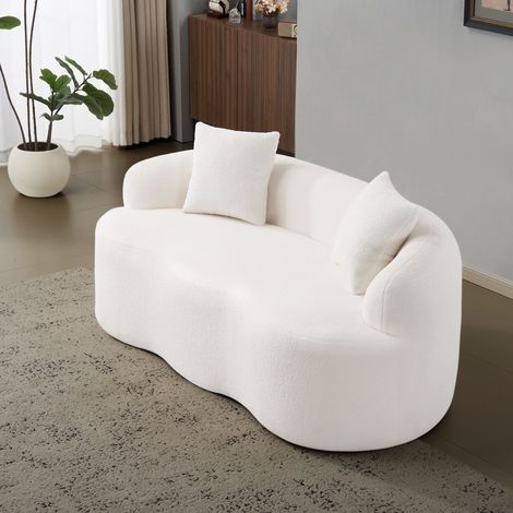 Canapé 2 Places Arrondi 170x89x70 cm - Canapé Courbé 2 Coussins Inclus, Accoudoirs Ronds - Petit Canapé Salon Chambre, Gain de Place Sans Montage - Blanc